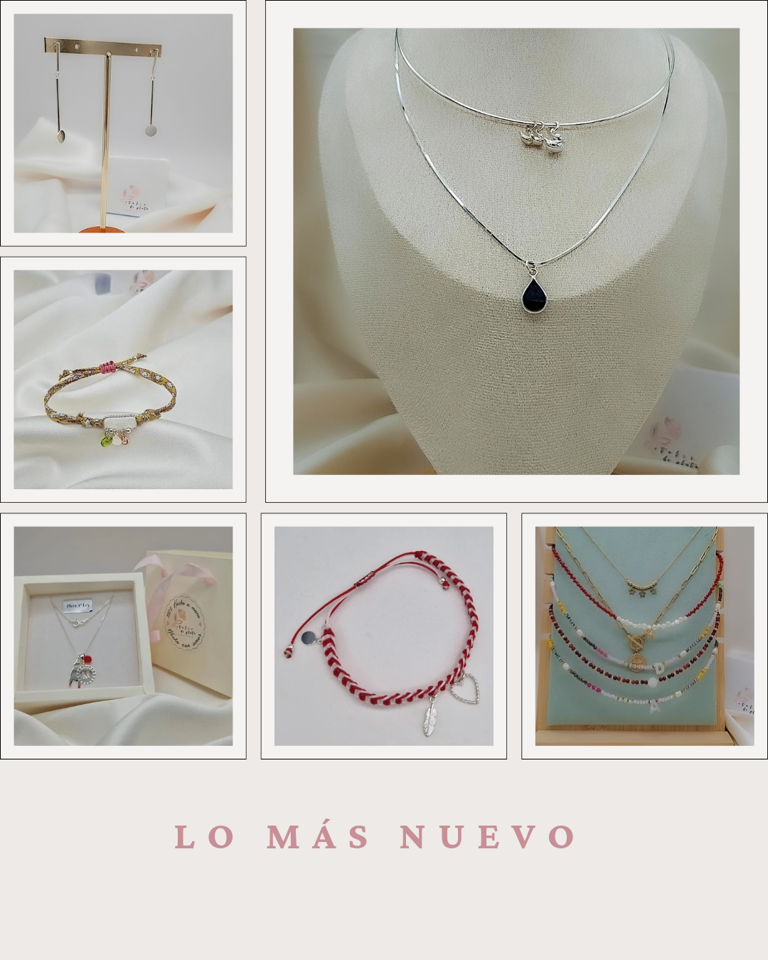 Collage de joyas artesanales: Pétalos de plata, pulseras, collares y pendientes en plata de ley 925 con perlas y piedras naturales: Lo más nuevo de la colección